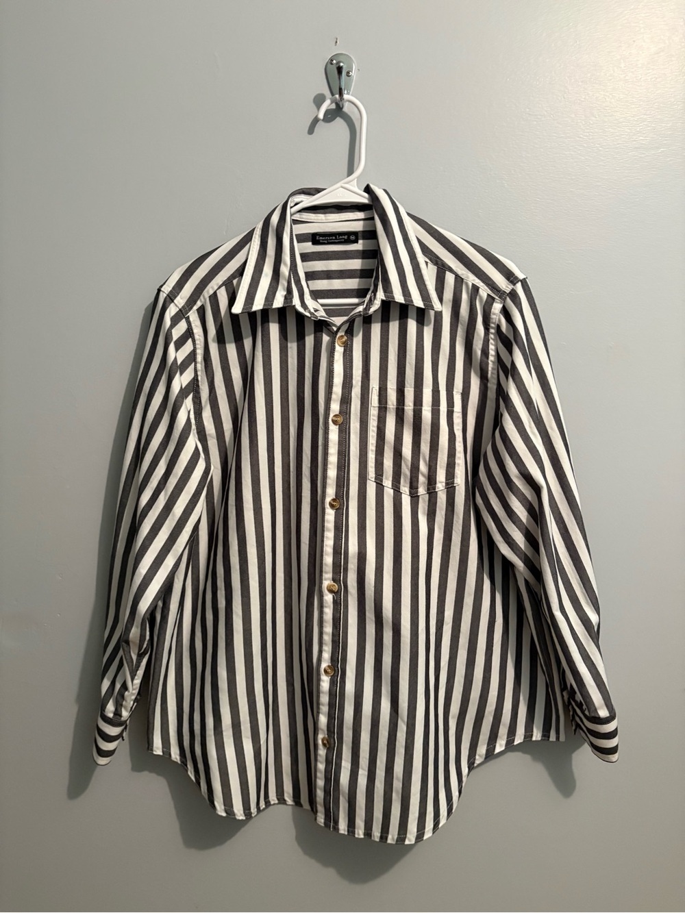 Emerson Lang Men's Dark Gray White Striped Long Sleeve Button-Up Shirt Medium